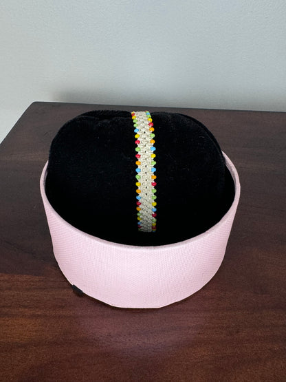 A series of three bracelets with geometric patterns, featuring a variety of colorful beads.