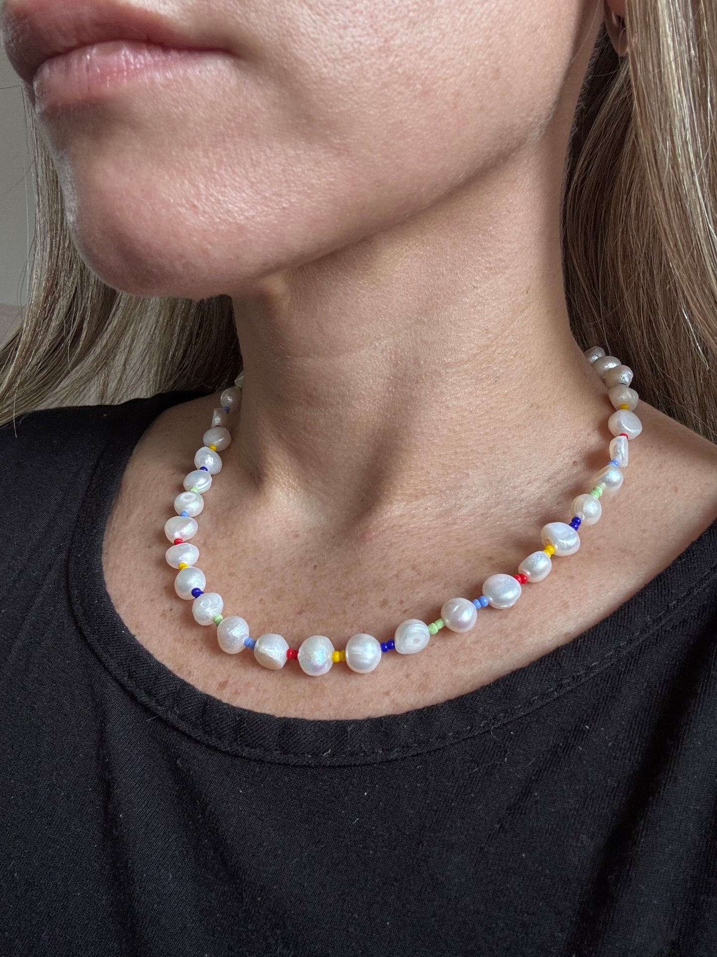 arco iris fresh water pearls necklace with colourful beads Montreal 