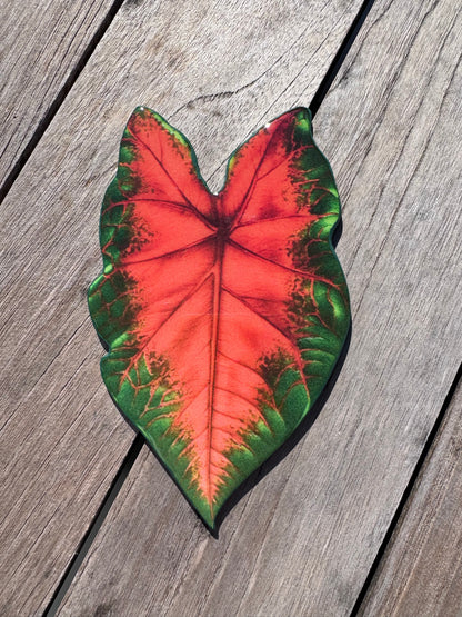 Colorful leaf-shaped coaster on a wooden surface, hand painted coaster, home decor, table decor Montreal 