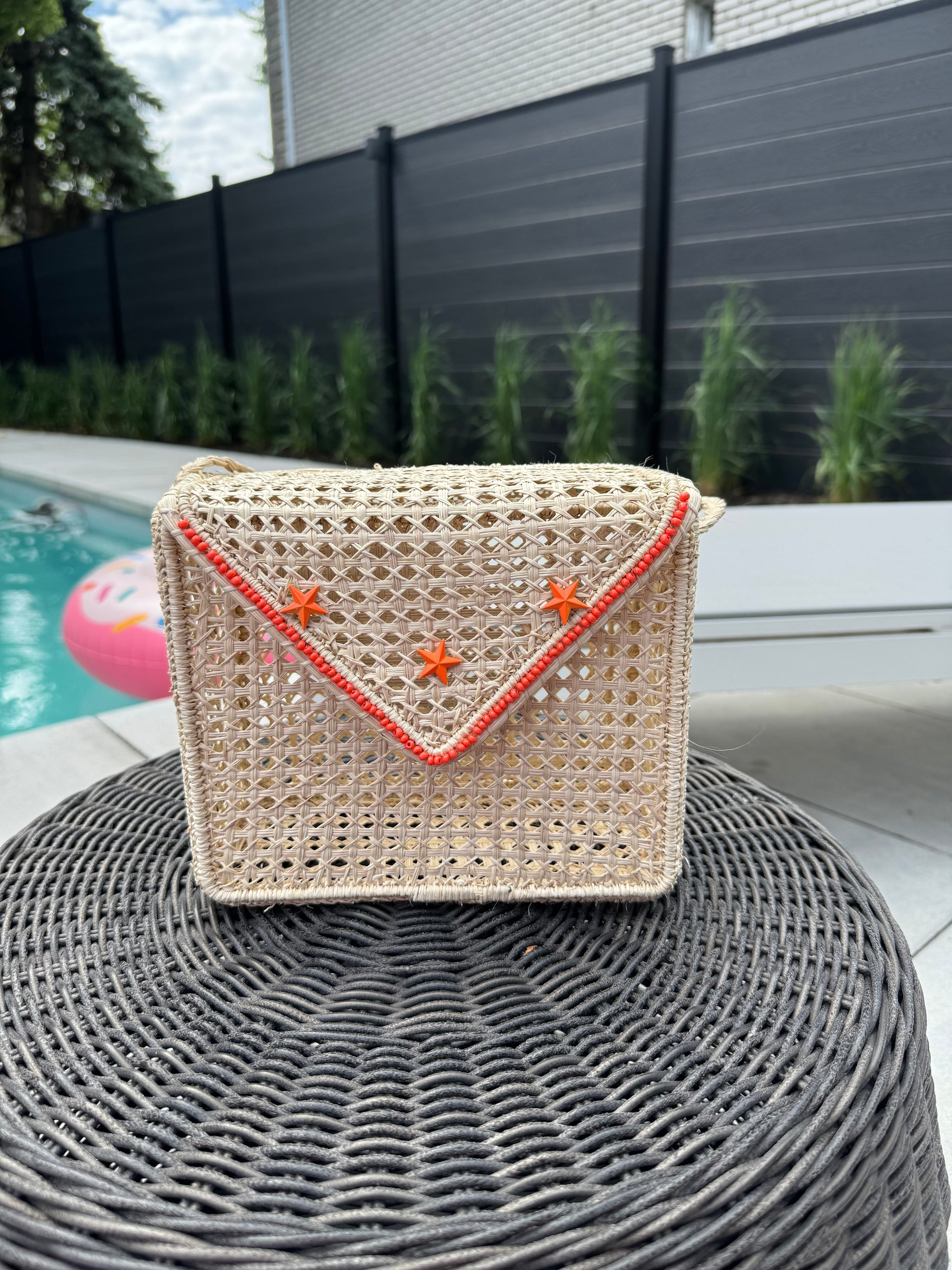  wicker handbag, baul bag, handmade handbag, natural colour, orange details, beaded handbag, mimbre handbag, summer bag, summer handbag