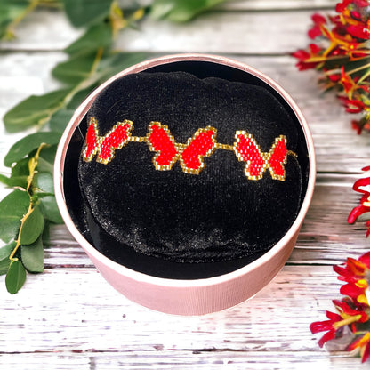 miyuki bracelet, butterfly bracelet, Colombian made, style bracelet, miyuki technique, blue butterfly bracelet, pulsera mariposa, red butterfly bracelet, pulsera mariposa roja 