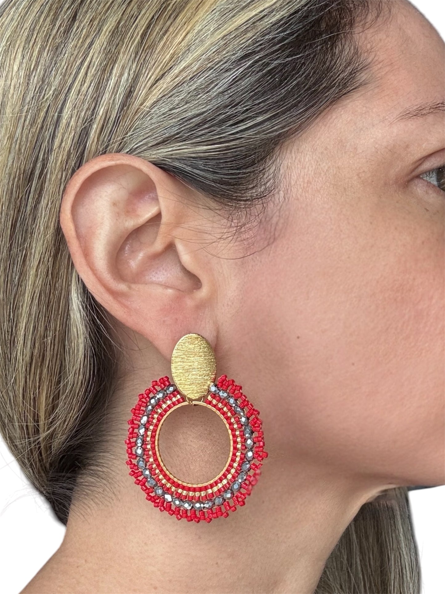 handmade crystal woven earrings, colombian jewelry montreal