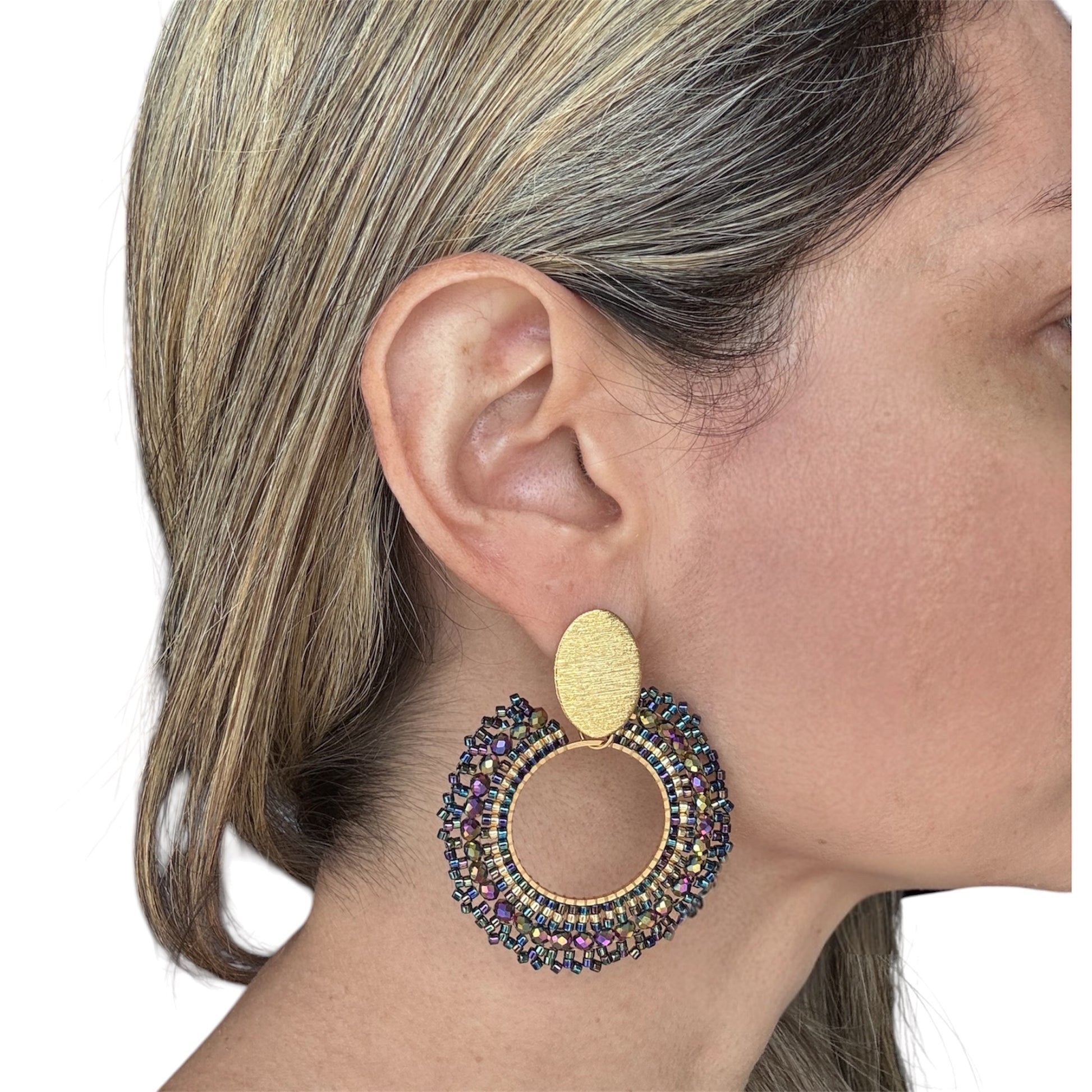handmade crystal woven earrings, colombian jewelry montreal